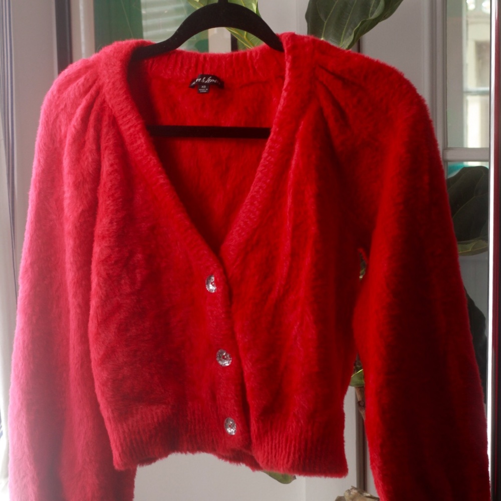 For Love & Lemons Fuzzy Red Cardigan XS